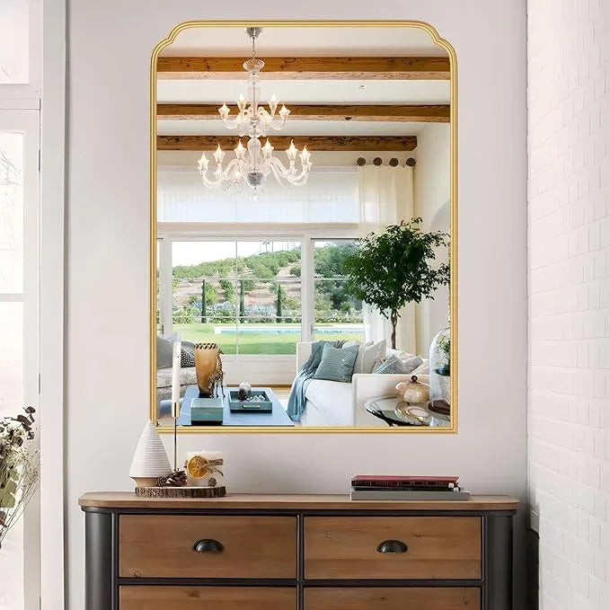 Ferytange 30X40 Inch Gold Bathroom Mirror for Vanity, Modern Rounded Corner Large Wall Mirror for Over Sink with Non-Rusting Iron Metal Framed (Tempered Glass) - ModernBath