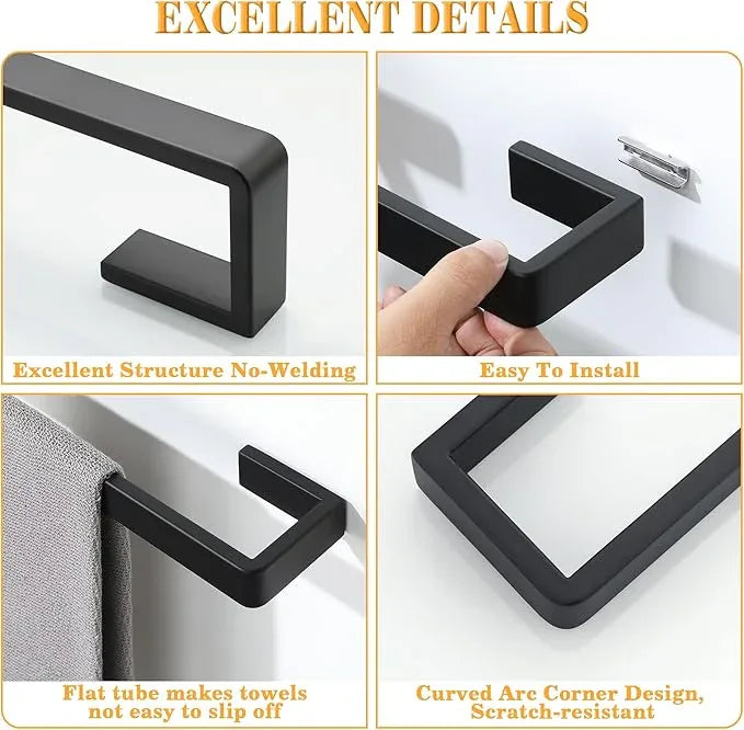 Alise 12'' Towel Bar for Bathroom,Black Towel Holder Towel Rack for Bathroom Wall Mount,SUS304 Stainless Steel Towel Rail Towel Hanger for Walls - ModernBath