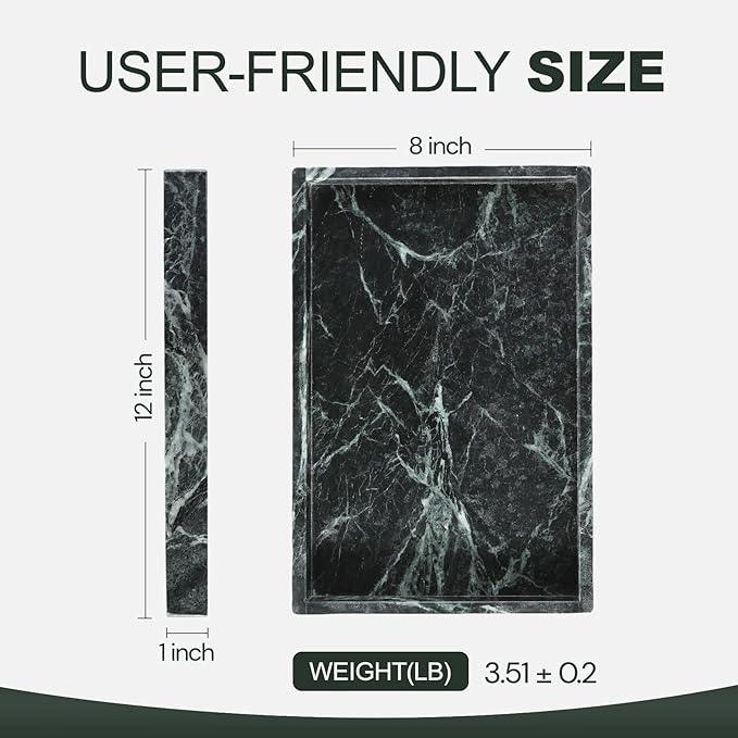 Koville Natural Marble Tray, 12x8“ Coffee Table Vanity/Decorative Tray for Jewerly, Watch, Perfume Candle Storage for Bedroom/Bathroom/Kitchen Countertop(Indian Green Marble) - ModernBath