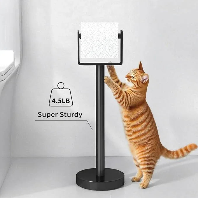 YUMORE Toilet Paper Holder Free Standing, Stainless Steel Toilet Paper Stand, Weighted Base Floor Tissue Roll Holder for Bathroom, Matte Black 200UP - ModernBath