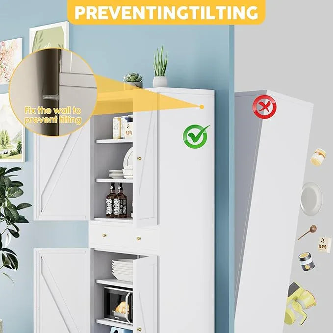 72.9" H Metal Pantry Cabinet, 4 Doors Kitchen Pantry Storage Cabinets with 2 Drawers, for Home Office Bathroom, Required Assembly, White - ModernBath