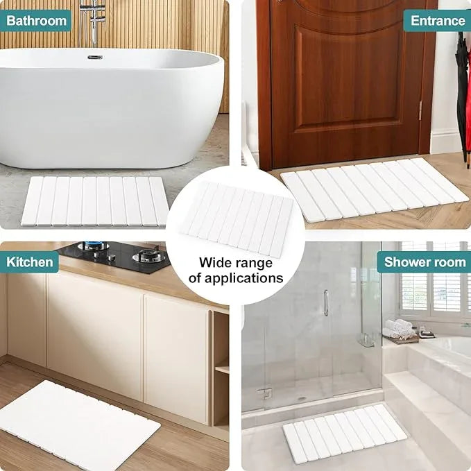 zmnklry Stone Bath Mat for Bathroom, Quick Dry Stone Drying Mat, Foldable Bathmats for Bathroom, 23.6 x 15.4 inch (White) - ModernBath