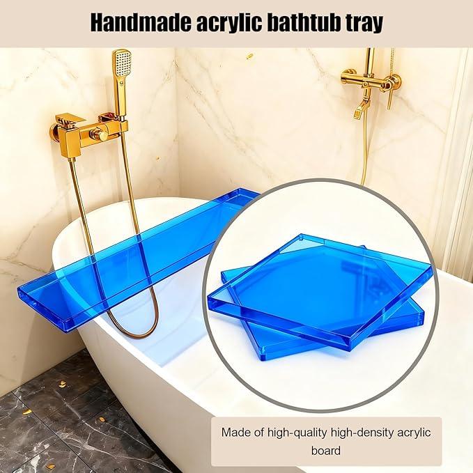 CXNGD Bathtub Tray Table, Clear Acrylic, Anti-Slip Bath Caddy, L32.3″ * W7.87″ * H1.18″ (Blue, L29.9 x W7.87 x H1.18) - ModernBath