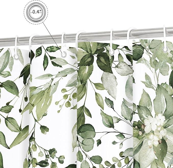 Gibelle Small Stall Shower Curtain 36 x 72, Narrow Half Olive Green Floral Shower Curtain for Bathroom, Watercolor Plant Eucalyptus Leaves Fabric Shower Curtain Set - ModernBath