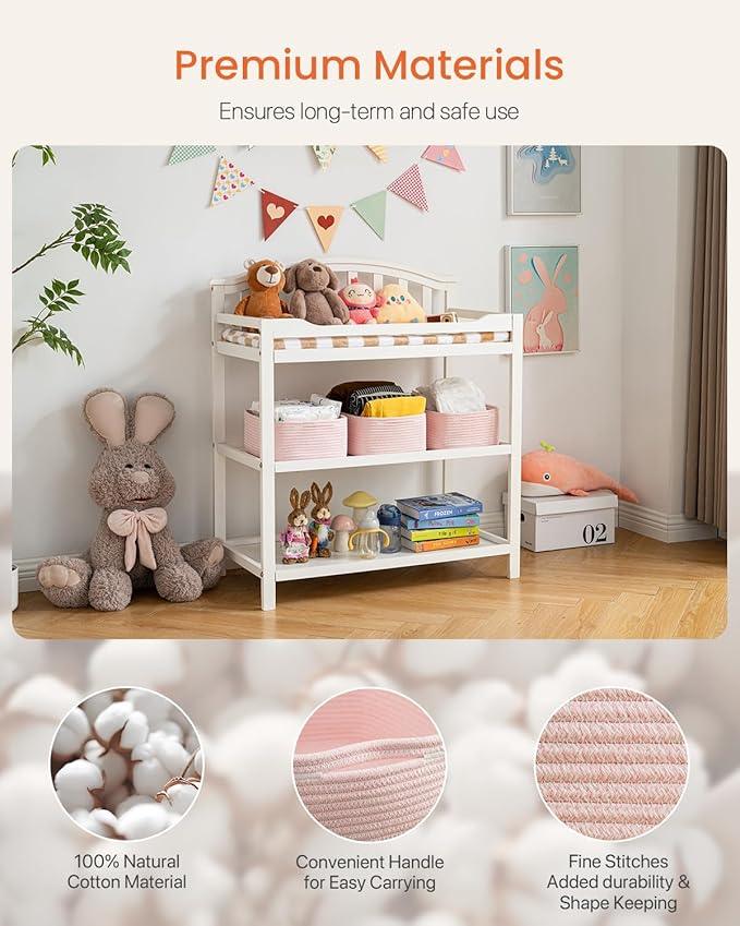 Small Woven Basket, 13.5 x 9.5 x 5 Inches, Storage Basket for Organizing, Cute Small Rope Shelf Closet Cube Storage Bins Baskets for Shelves, Dog Toy Gift Baskets Empty, 3 Pack Light Pink - ModernBath