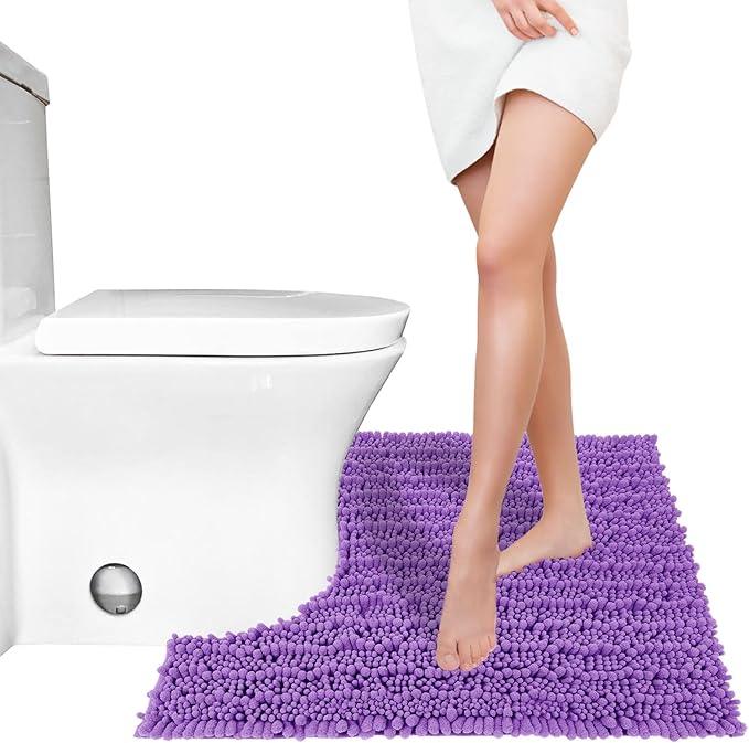 Yimobra Toilet Rug U Shaped Washable 24x20 Inch - Ultra Soft Absorbent Chenille Bath Rugs for Toilet, Quick Dry & Machine Washable, Non Slip Contour Bathroom Mat, Lavender - ModernBath