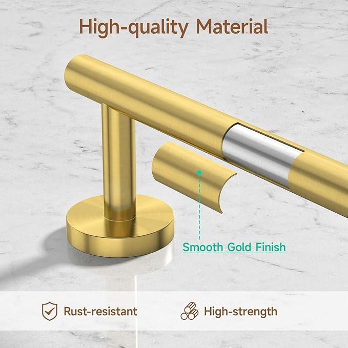 USHOWER Brushed Gold Bathroom Accessories Set, 24-Inch Towel Bar Set Wall Mounted, Durable SUS304 Stainless Steel Bathroom Hardware Set, 4-Piece - ModernBath