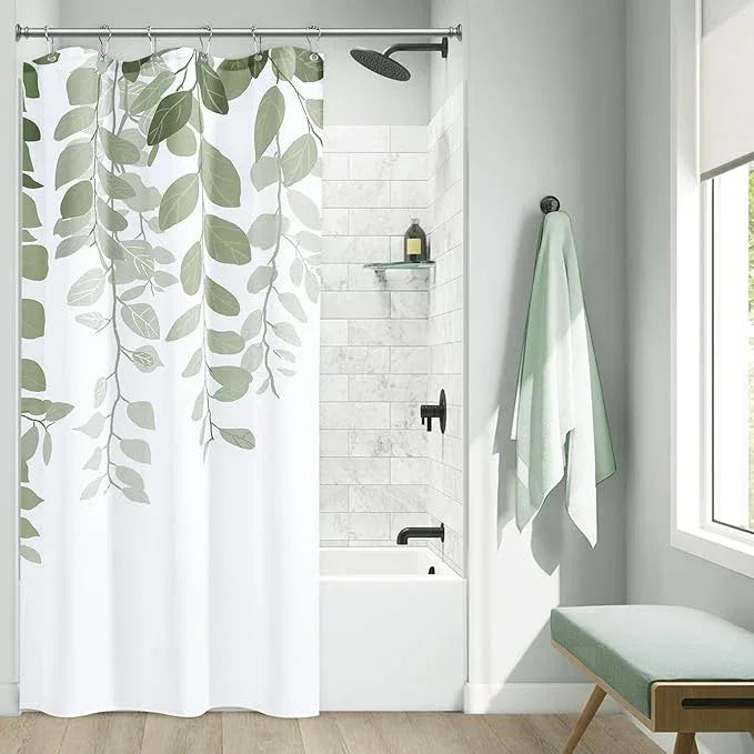 BOODII Sage Green Stall Size Shower Curtains 36x72 inch Spring Eucalyptus Shower Stall Curtain for Bathroom Slub Texture Bath Curtain Floral Leaves Botanical Set Natural Bathroom Decor - ModernBath