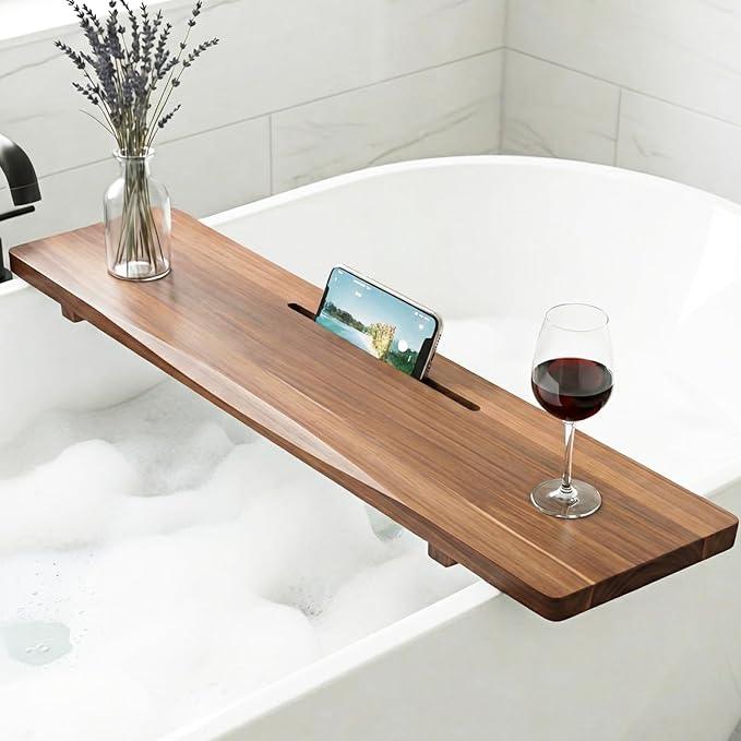 Acacia 1.2" T Wood Bathtub Tray Caddy for Freestanding Tub, 35" L Adjustable Bath Tray for Tub, Luxury Spa Bathroom Tray Organizer Table, Bath Tub Accessories for Women, Housewarming, Birthday Gifts - ModernBath