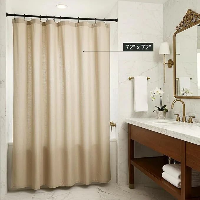 Preston Lane Stonebridge Linen Cotton Shower Curtain, 72" x 72" – 67% Linen 33% Cotton Blend, Fabric Bathroom Curtain with Reinforced Holes with Stitching, Made in Portugal, Clay - ModernBath