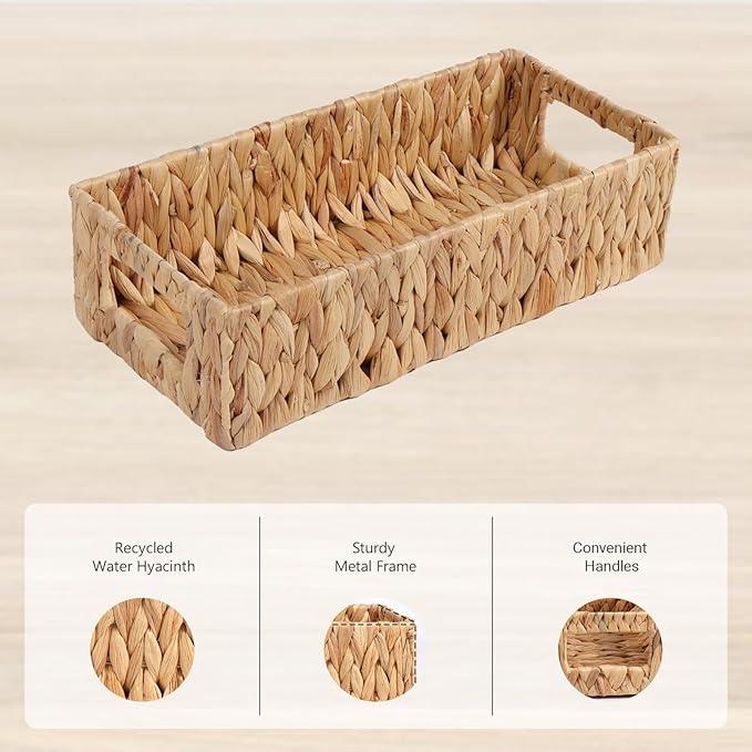 Toilet Tank Basket,Water Hyacinth Woven Storage Basket with Handles for Bathroom Organization - Toilet Paper Holder & Storage Bin, Handwoven Natural Basket (2-Pack) - ModernBath