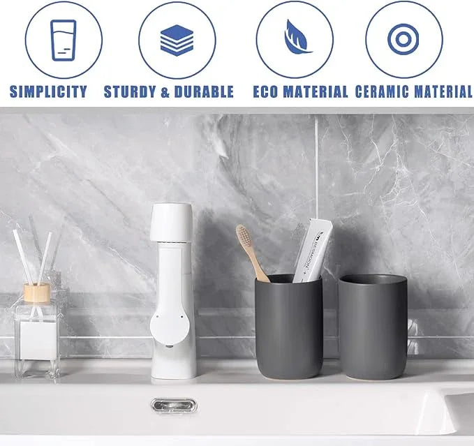 BSDISP Matte Grey Toothbrush Holders for Bathrooms - Ceramic Toothbrush Toothpaste Holders Set, Grey Bathroom Tumbler Cups Reusable Toothbrush Cup, Counter Organizer - ModernBath