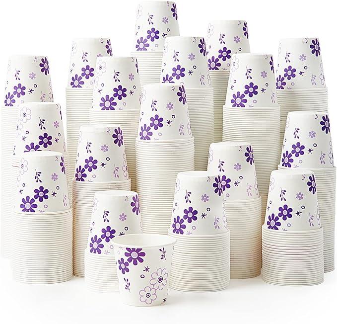 [600 Pack] 3oz Disposable Bathroom Cups, Paper Mouthwash Cups, Cold Disposable Drinking Cup for Party, Picnic, BBQ, Travel, and Event, Purple Floral - ModernBath
