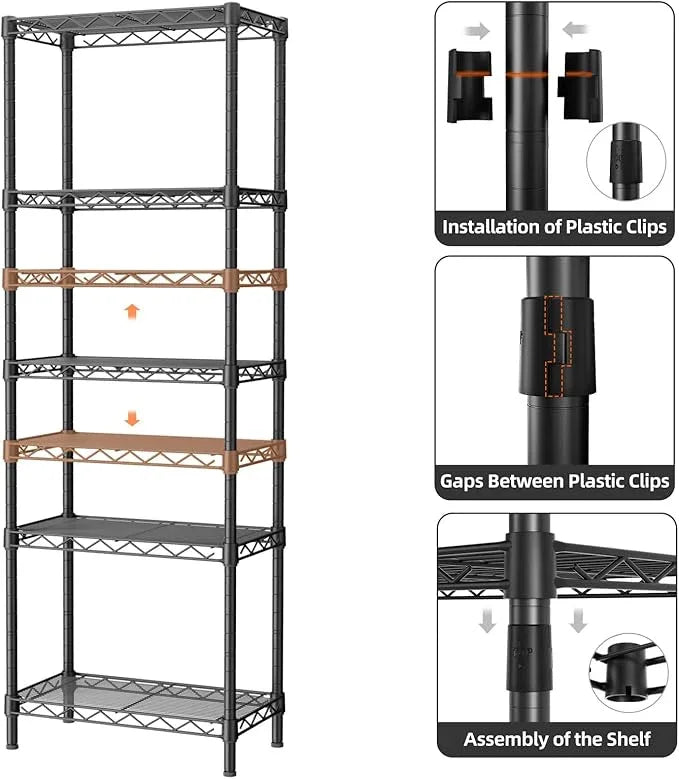 Small 5 tire Shelves Storage Wire Shelving Unit Metal Shelf Adjustable Organizers Storage Shelving for Bathroom Laundry Room Kitchen Pantry10”D x 16”W x 55”H Black - ModernBath