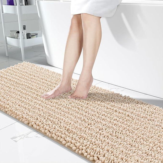 Yimobra Bathroom Runner Rug 70x24 Inch - Extra Long Non Slip Chenille Bath Mat, Soft & Absorbent, Machine Washable Shaggy Hallway Carpet for Vanity Tub Shower, Light Brown Home Decor Accessories - ModernBath