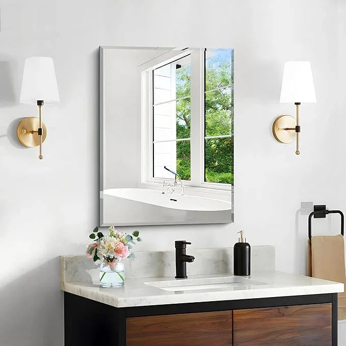 CILIBER 18x24 Beveled Mirror, Frameless Beveled Bathroom Mirrors for Wall, Upgraded Shatterproof Rectangle Vanity Mirror with Beveled Edge for Bathroom, Bedroom, Living Room and Entryway - ModernBath