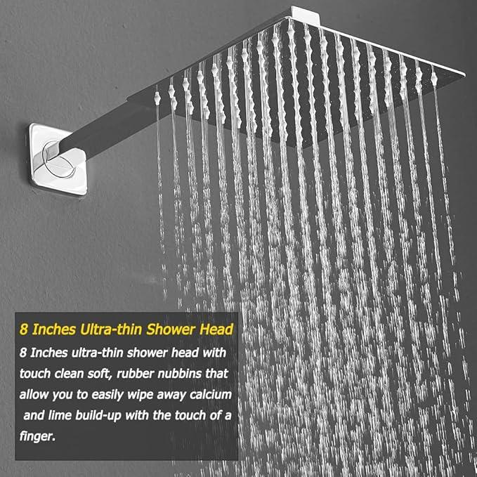Heable Shower System with High Pressure Rainfall Shower Head, Handheld Shower head and Shower Faucet Trim Kit, Rain Mixer Shower Set Wall Mounted Chrome（Valve Include） - ModernBath