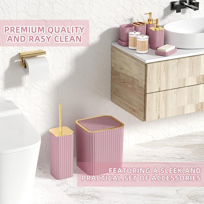 XLHOMO Bathroom Set - 26PC Bathroom Set with Shower Curtain and Rugs, Bathroom Accessory Set, Pink Bathroom Accessories Set, Trash Can & Soap Dispenser - ModernBath