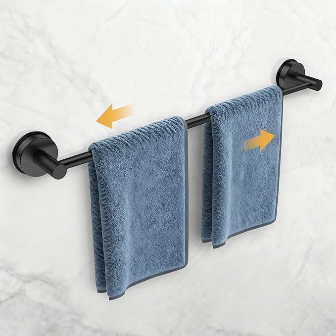 14.6inch~24inch Towel Racks for Bathroom,Adjustable Suction Cup Towel Bar for Bathroom Wall,Stainless Steel Bath Towel Holder for Shower(Matte Black) - ModernBath