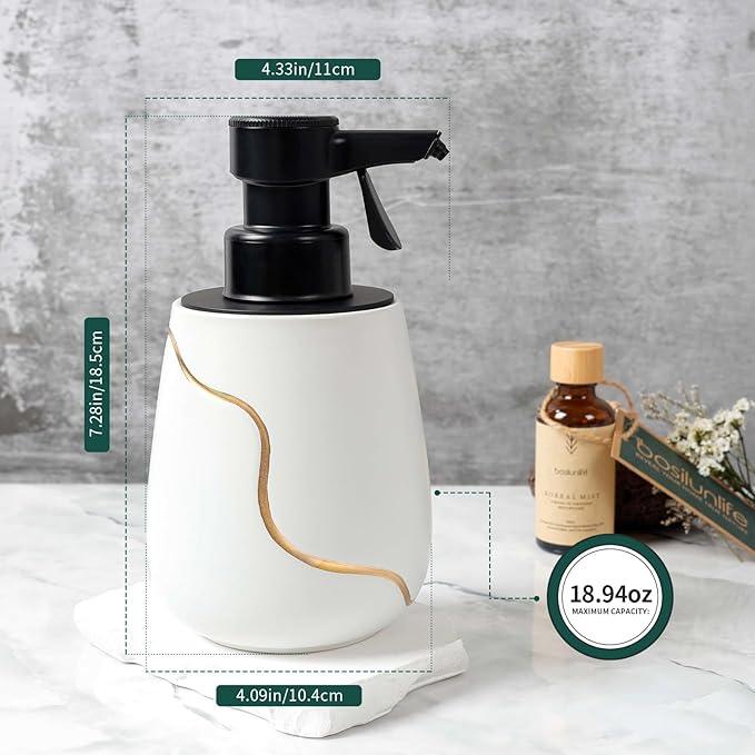 BosilunLife Automatic Foaming Soap Dispenser - Battery Operated Foam Hand Soap Electric Dispenser for Bathroom Ceramic Smart Auto Dish Soap Dispenser for Kitchen Waterproof, White,17 oz - ModernBath