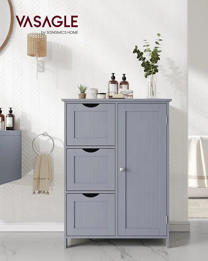 VASAGLE Floor Storage Cabinet, Freestanding Storage Unit with 3 Drawers, 1 Adjustable Shelf, for Bathroom Living Room Dining Kitchen, 11.8 x 23.6 x 31.5 Inches, Dove Gray UBBC049G02 - ModernBath