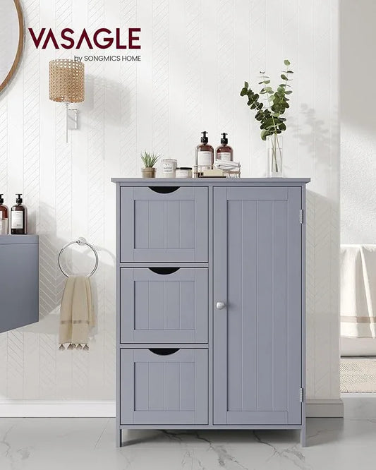 VASAGLE Floor Storage Cabinet, Freestanding Storage Unit with 3 Drawers, 1 Adjustable Shelf, for Bathroom Living Room Dining Kitchen, 11.8 x 23.6 x 31.5 Inches, Dove Gray UBBC049G02 - ModernBath