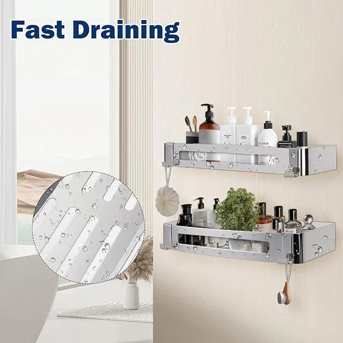 NearMoon Bathroom Shower Caddy 2 Pack, No Drill 304 Stainless Steel Shower Organizer with 2 Hooks (Shower Shelf, Chrome) - ModernBath