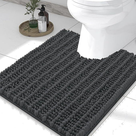 Smiry Bathroom Toilet Rugs U Shaped 24x20, Extra Soft Absorbent Non Slip Rubber Backing Chenille Contour Bath Rugs for Toilet, Machine Washable Contoured Bath Mats, Dark Grey - ModernBath