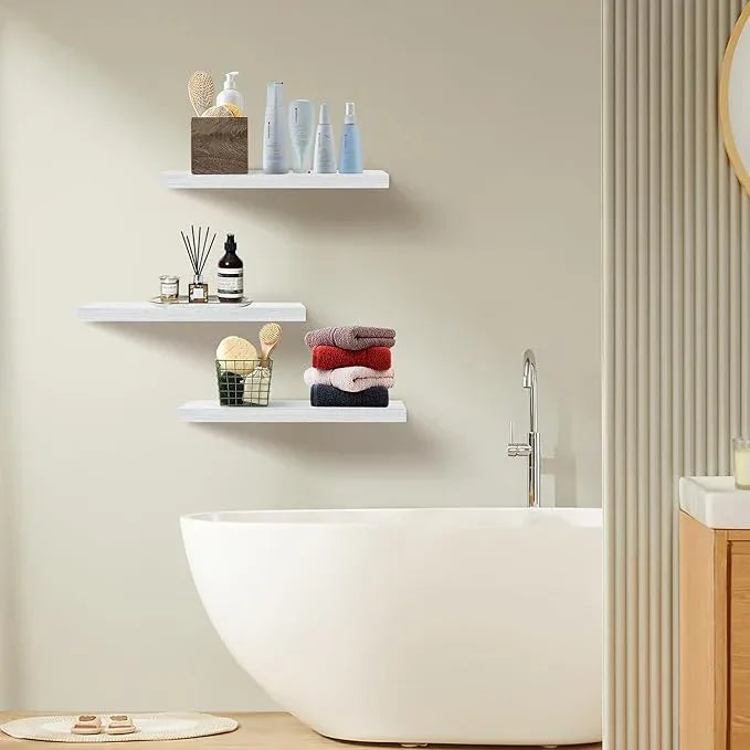 Floating Shelves for Wall Set of 3, 24" White Wall Shelves for Home Decor, Frame Display White Floating Shelf for Living Room, Bedroom, Bathroom, Kitchen - ModernBath
