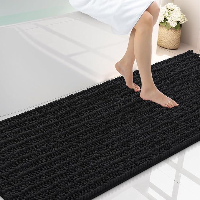 Smiry Bathroom Rugs Mat 70x24, Extra Soft Absorbent Chenille Bath Rugs, Non Slip Rubber Backing Machine Washable Quick Dry Bath Mats for Bathroom Floor, Tub, Shower, Home Decor Accessories, Black - ModernBath
