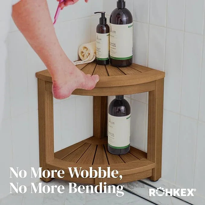 ROHKEX Waterproof Corner Shower Stool - Brown Waterproof Shower Bench for Shaving Legs & to Sit On - Easily Assembled Corner Bench & Shelf - Restroom Organizer - Bathroom Home Decor - ModernBath