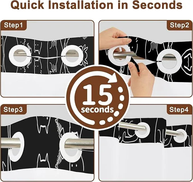 Cute Shower Curtain with Snap in Liner, No Hook Cat Shower Curtain with Top Sheer Window and Weighted Hem, Black and White Funny Shower Curtains for Bathroom, Gift for Cat Lovers, 71x74 Inches - ModernBath