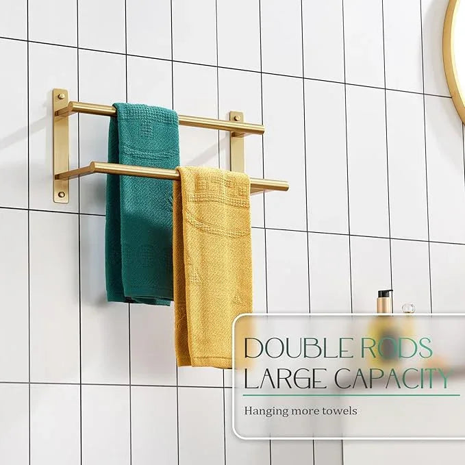 KOKOSIRI 16 Inch Bathroom Towel Racks Double Towel Bar Bath Towel Holder Towel Hanger Towel Shelf Wall Mount Stainless Steel Brushed Gold B5010BG-L16 - ModernBath