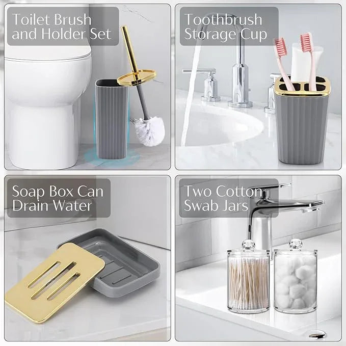 WSBArt 17PCS Bathroom Accessory Set Bathroom Set Grey Bathroom Accessories,Toilet Brush,Trash Can, Qtip Holder Dispenser& 3PCS Soap Dispenser - ModernBath