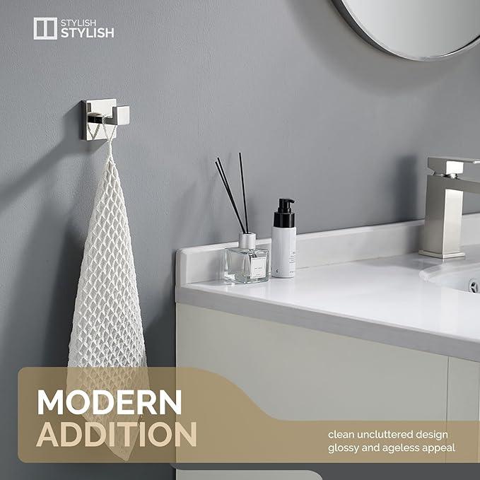 Angle Simple Towel Hook for Bathroom, SUS 304 Stainless Steel Shower Bath Towel Robe Hanger, Wall Coat Hook, Polished Chrome - ModernBath