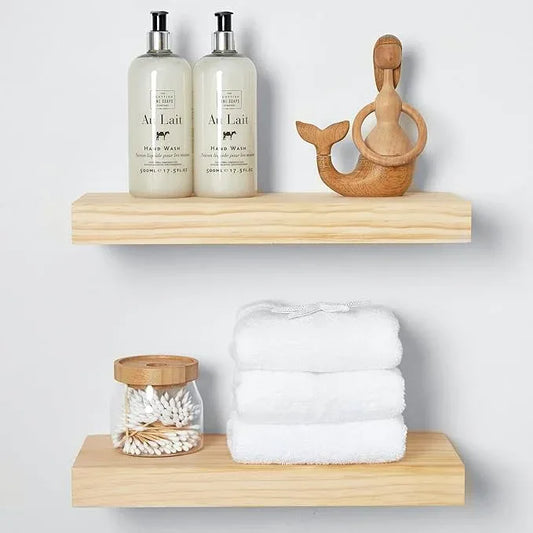 Homeforia 16 inch Natural Floating Shelf, High End Solid Real Wood 16inch Small Floating Shelves for Wall Mounted, Natural Wooden Floating Shelves, Heavy Duty Bracket, 16 X 6.5 X 1.75 in, Set of 3 - ModernBath