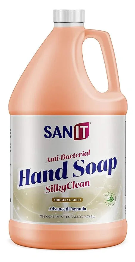Sanit Silky Clean Antibacterial Liquid Gel Hand Soap Refill - Advanced Formula with Coconut Oil and Aloe Vera - All Natural Moisturizing Hand Wash - Made in USA, Original Gold, 1 Gallon - ModernBath