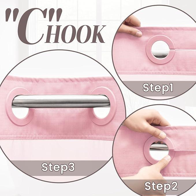 SORTTO No Hook Slub Textured Shower Curtain with Snap in Liner - Pink Fabric Outer Curtain & Waterproof Inner Liner, Hotel Style with See Through Top Window, 71x74 in - ModernBath