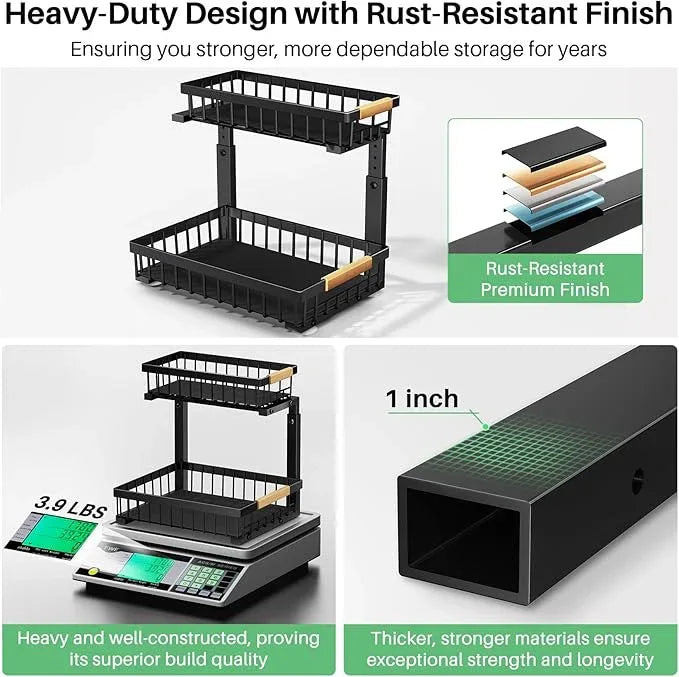 Under Sink Organizer, 2 Packs 2 Tier Under Sink Organizers and Storage, Slide out Pull out Cabinet Organizer Shelf, Metal Sliding Drawer for Kitchen Bathroom Pantry Cabinet Closet Organization Rack - ModernBath