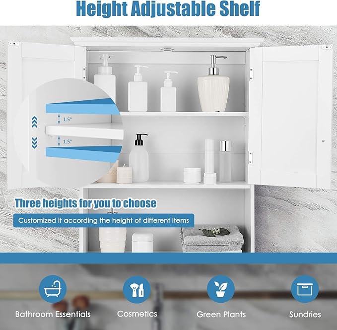 Tangkula Wall Mount Bathroom Cabinet Wooden Medicine Cabinet Storage Organizer with 2-Doors and 1-Shelf Cottage Collection Wall Cabinet (White) - ModernBath