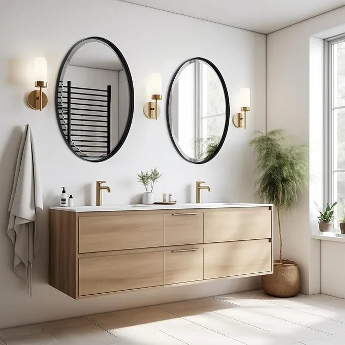 POZINO Oval Bathroom Mirror, 22"x30" Black Beveled Mirrors, Rounded Mirror for Over Sink, Modern Vanity Wall Mirror in Premium Stainless Steel Frame, Wall Mount Hangs Horizontal Or Vertical - ModernBath