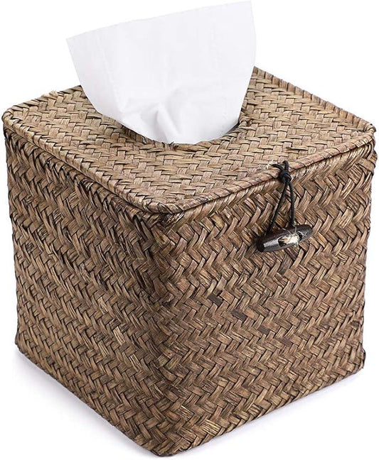 Sumnacon Tissue Box Cover Square Seagrass Tissue Box with Lid, Woven Tissue Box Holder Rustic Cube Tissue Cover for Bathroom Toilet Bedroom Living Room Kitchen Table Desk Office Car, Coffee - ModernBath