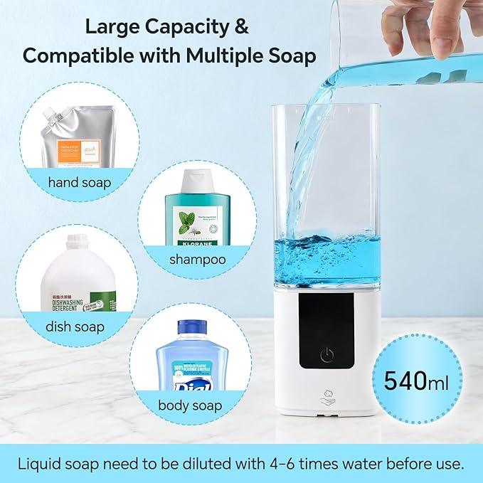 LAOPAO Soap Dispenser, Automatic Soap Dispenser Wall Mount Rechargeable Foaming Soap Pump for Bathroom Kitchen, Touchless Foam Soap Dispenser for Dish/Hand/Shower Soap, Home & Commercial, 540ml, White - ModernBath