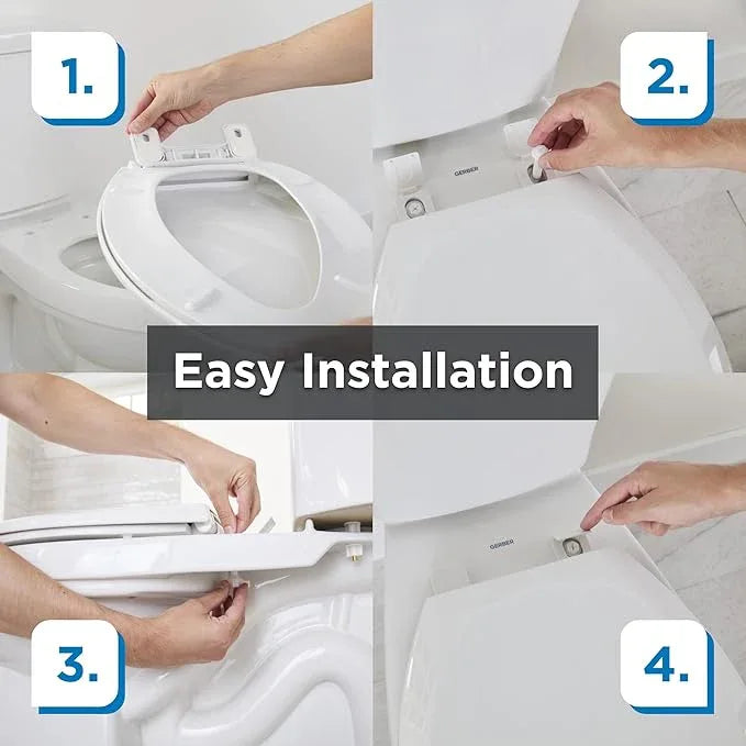 Gerber Elongated Toilet Seat with Cover, Standard Close, Quick & Easy Install, Heavy-Duty Plastic, Adjustable Fit for Standard Elongated Toilets, Durable & Fade-Resistant, White G0099216 - ModernBath