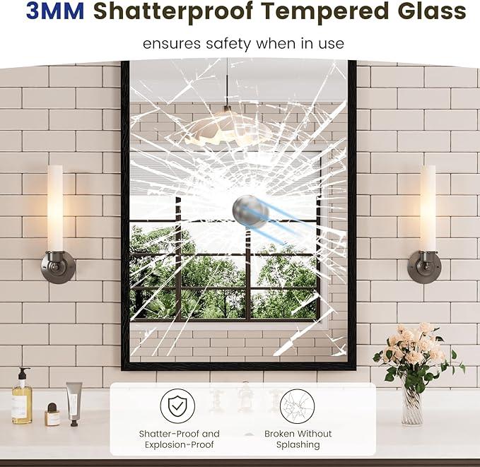 WEER 24X36 Inch Black Bathroom Mirror, Matte Black Framed Mirror, Rectangular Wall Mirror, Vanity Mirror for Bathroom, Anti-Rust, Tempered Glass, Hangs Horizontally or Vertically - ModernBath