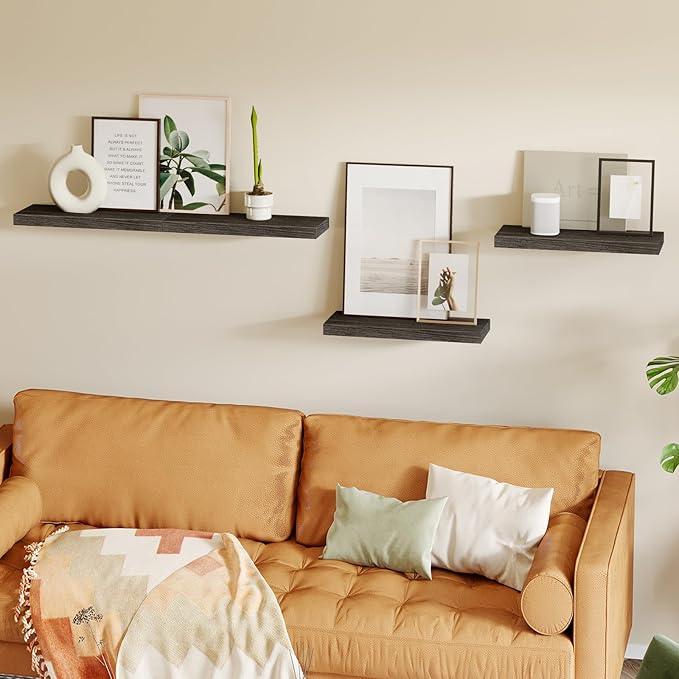 Fixwal 15.8in Floating Shelves, Rustic Wood Finish Wall Shelves Set of 4, Shelves for Wall Decor, with Invisible Brackets for Bathroom, Living Room,Bedroom and Kitchen(Gray) - ModernBath