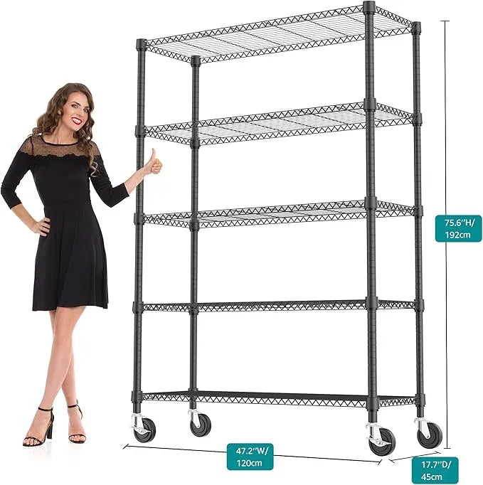 5 Tiers Shelf 1750 lbs Steel Storage Shelving Utility Shelving Unit Steel Organizer Wire Rack for Home,Kitchen,Office,Garage Black 17.7" D x 47.2" W x 76.8" H - ModernBath