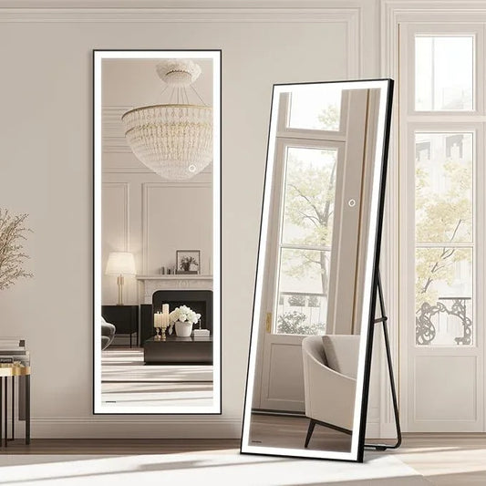 Kosmonia 64x21 Full Length Mirror, Dimmable 3 Color LED Light w/Light Memory, Distortion Free Silver Coating Mirror, HD Reflection &Anti Desilvering,Tempered Glass &Shatter Proof Film Doubles Safety - ModernBath