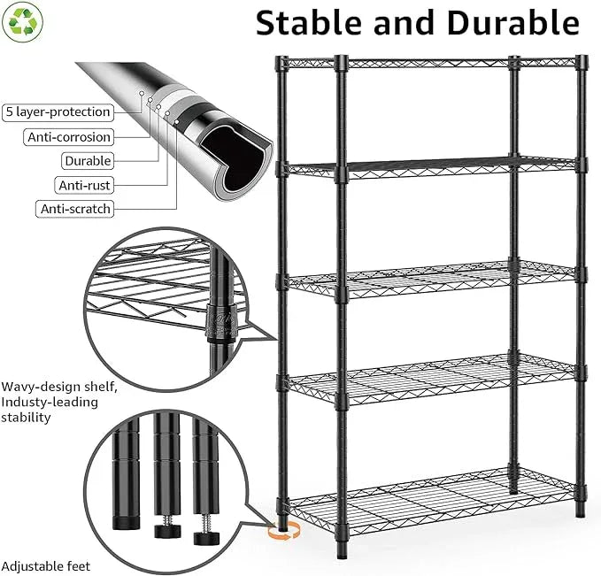 1250 lbs Storage Shelving Utility Shelving Unit 5-Tier Utility Shelving Unit Steel Organizer Wire Rack for Home,Kitchen,Office (13.7" D x 23.6" W x 62.4" H) - ModernBath