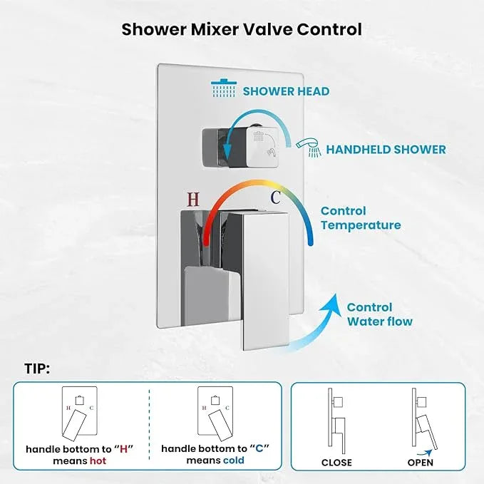 gotonovo Rainfall Bathroom Shower System Rain Shower Head and Handle Set Wall Mounted Shower Complete Combo Solid Brass Pressure Balancing Shower Mixer Valve 10 Inch Polished Chrome - ModernBath